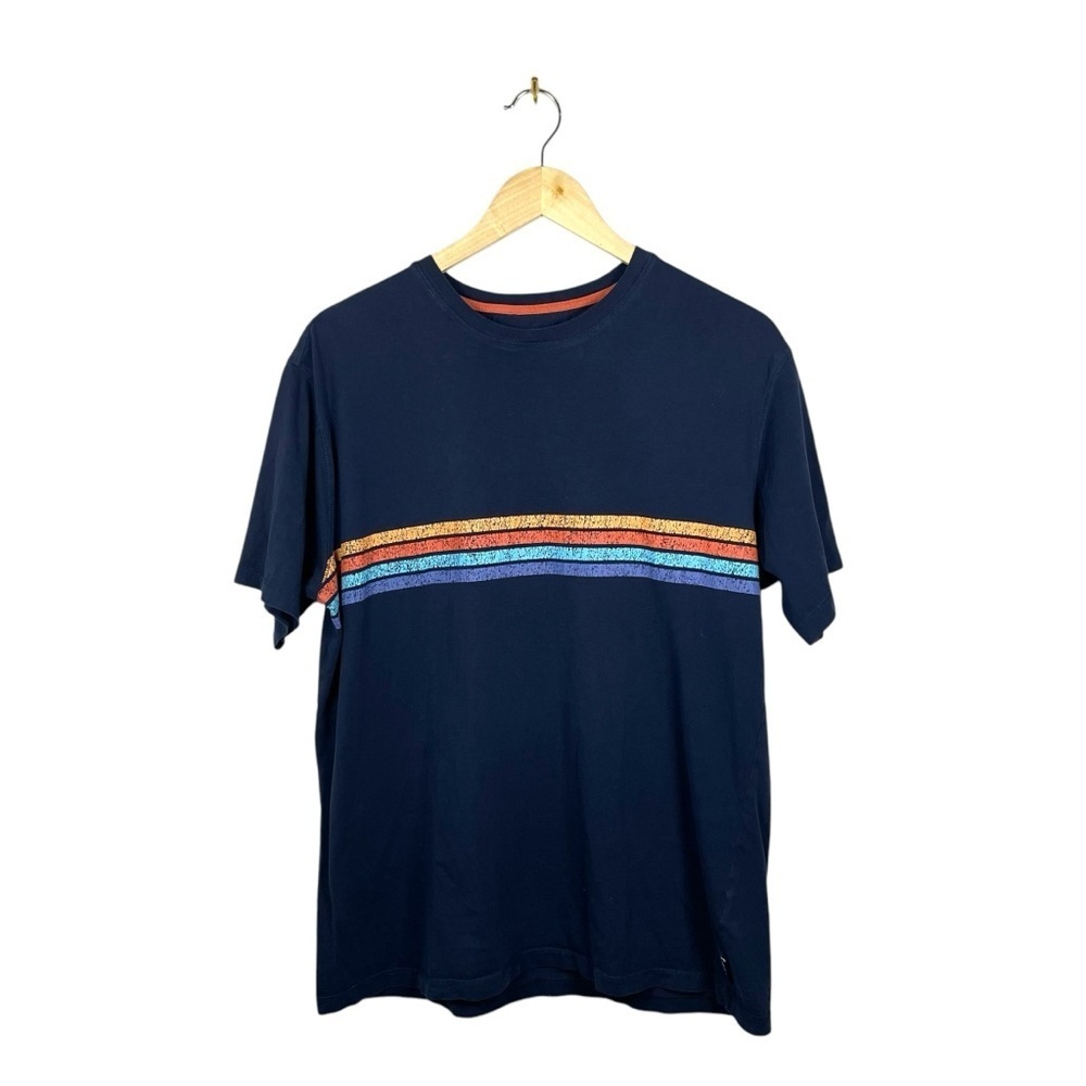 Rowm Men’s Retro Rainbow Stripe Crewneck Tee in Navy Multi Size L